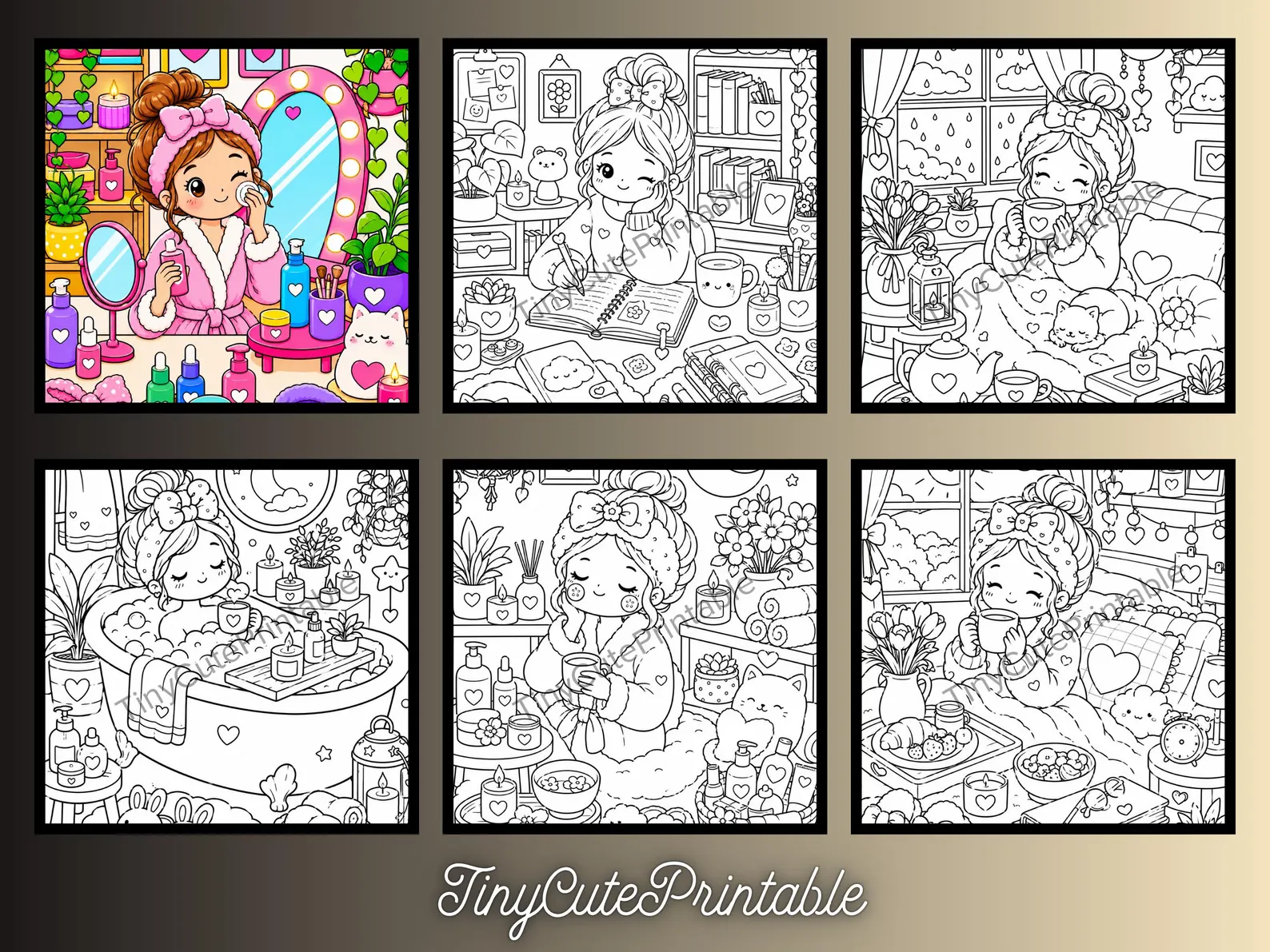 CuteLearner printable Cozy Girl Moments Coloring Book, Kawaii Self-Care Relaxation Art (PDF Download) — Coloring Books — preview 3